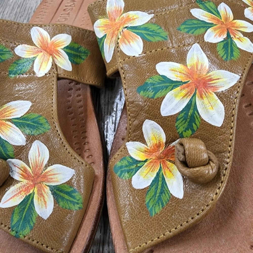 Floral Hand Painted Leather Sandals - Picture 2 of 2